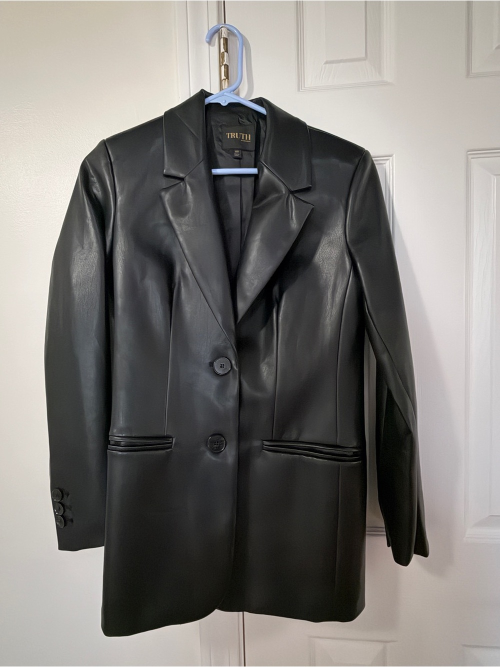 Black Faux Leather Blazer Jacket